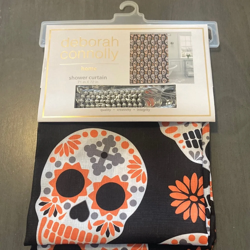 Deborah Connolly Sugar skull Halloween shower curtain set